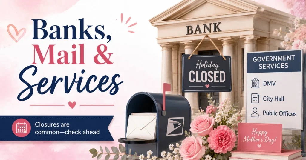 banks and post offices closed or limited on Mother's Day