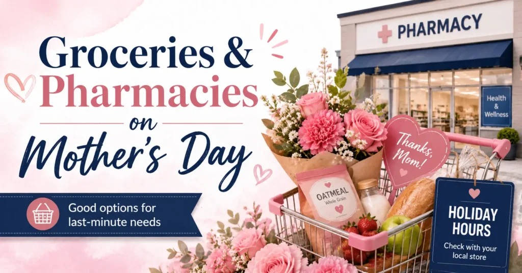 pharmacies gas stations and last minute Mother's Day errands