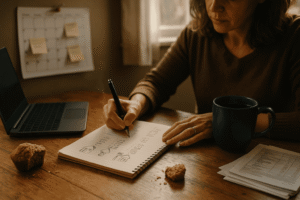 What Are Some Couponing Tips for Busy Moms: Essential Coupon Advice for Busy Moms 14 629 38805 10 12 Y85AM single mother budgeting kitchen table