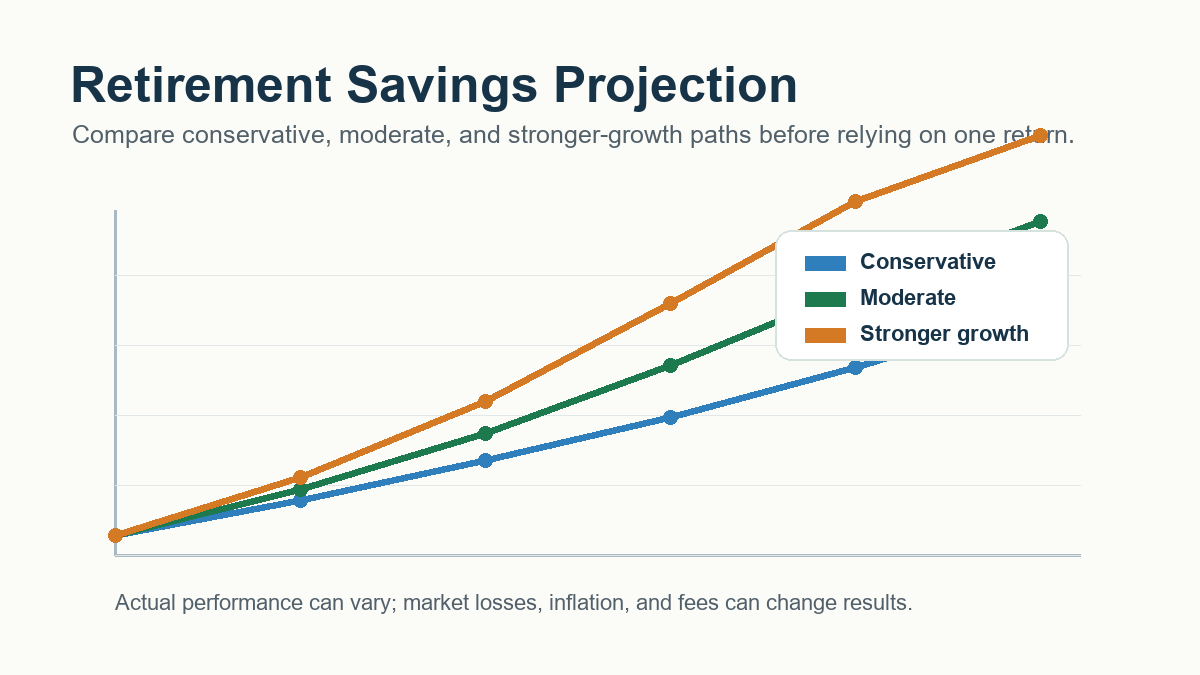 Retirement Calculator 2 Retirement savings projection showing portfolio growth, compound interest and income scenarios