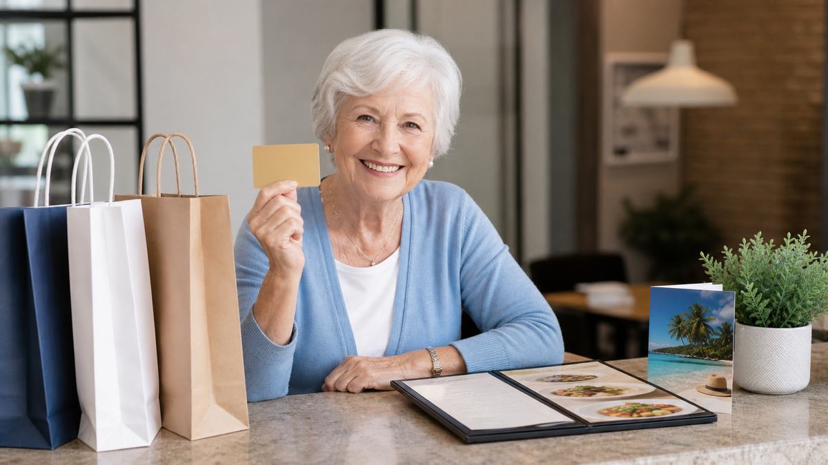Senior retail dining and travel discounts with loyalty card and menu