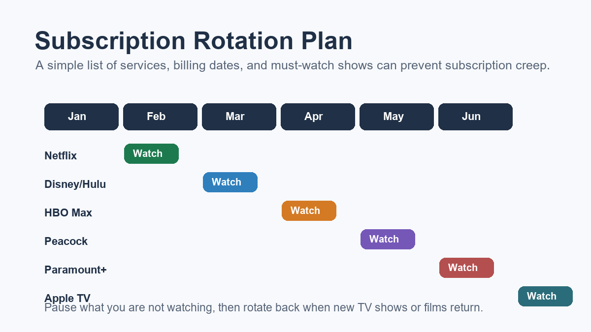 Streaming Service Costs in 2026: Price Comparison Guide 5 Streaming subscription rotation plan for managing services, billing dates and TV shows
